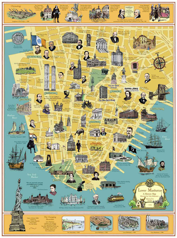 History map of lower Manhattan, New York city.