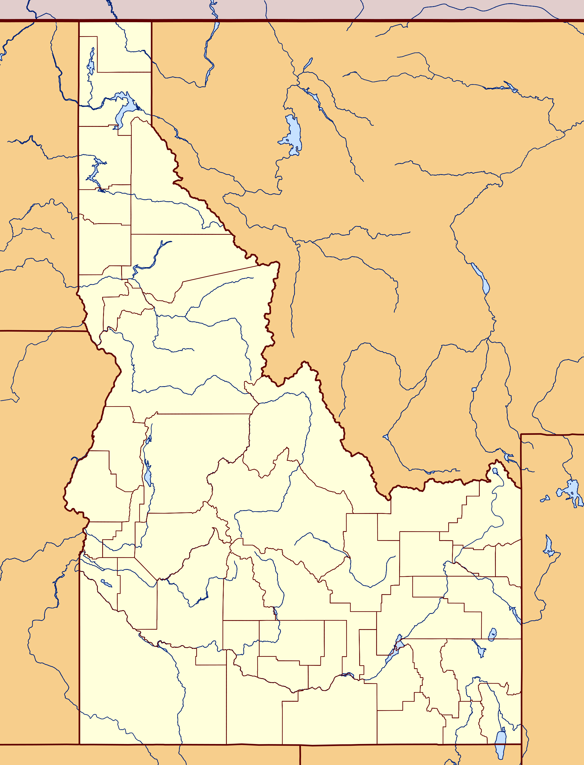 Detailed contour map of Idaho state. Idaho state detailed contour map