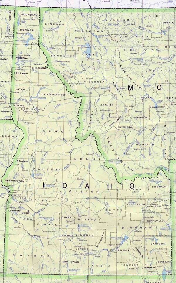 Detailed map of Idaho state. Idaho state detailed map.