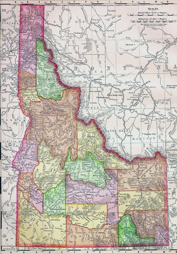 Detailed old administrative map of Idaho state - 1895.