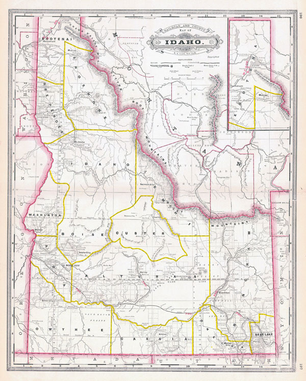 Large detailed old administrative map of Idaho state - 1887.