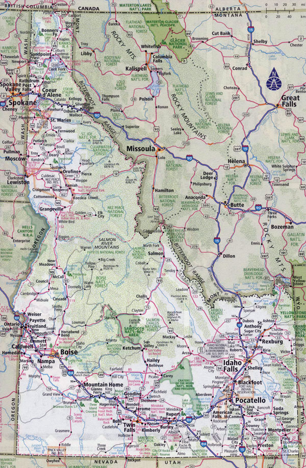 Large detailed roads and highways map of Idaho state with all cities.