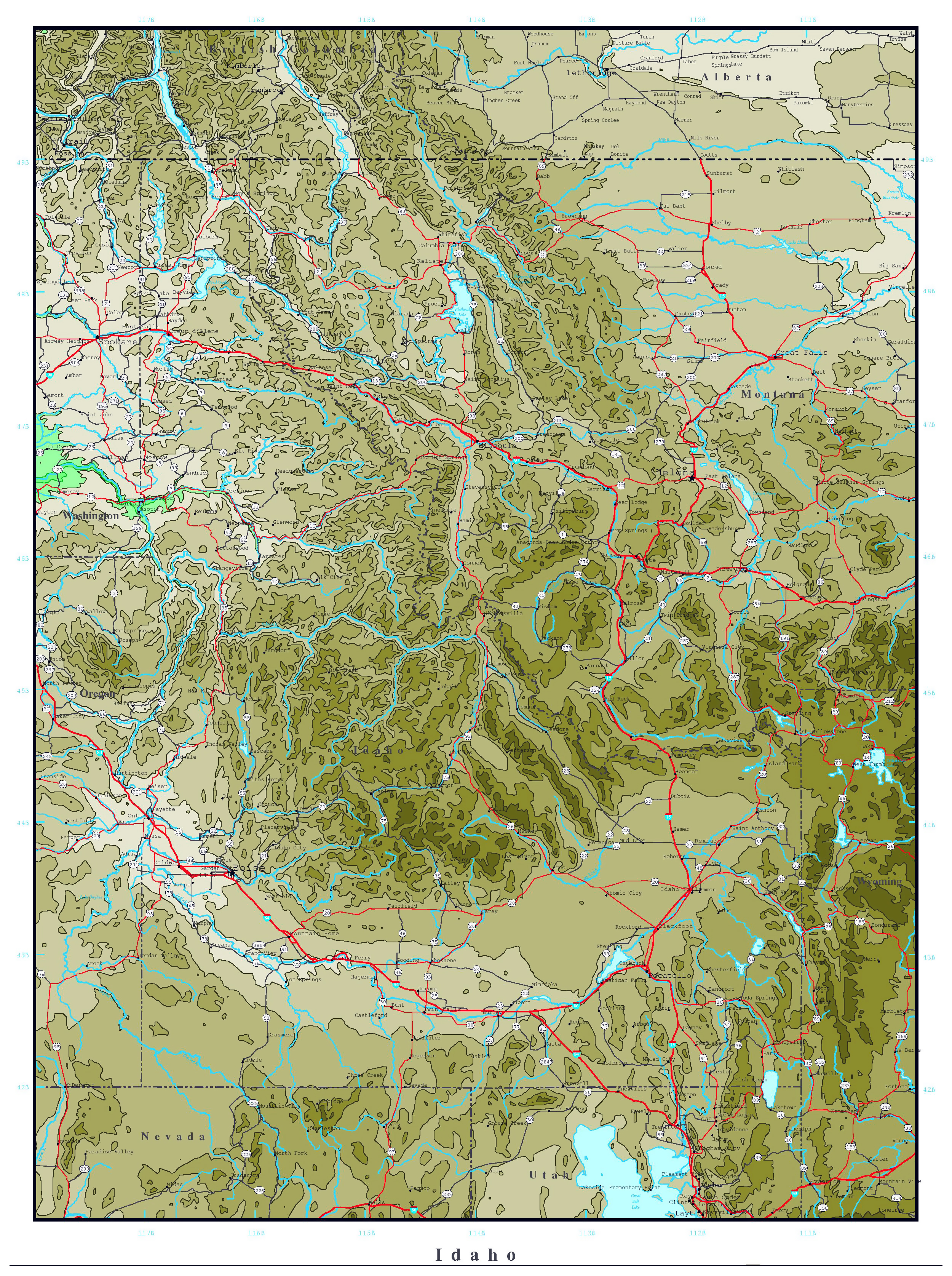 Large Printable Elevation Map Of Idaho State Idaho State Large large-printable-elevation-map-of-idaho-state-idaho-state-large