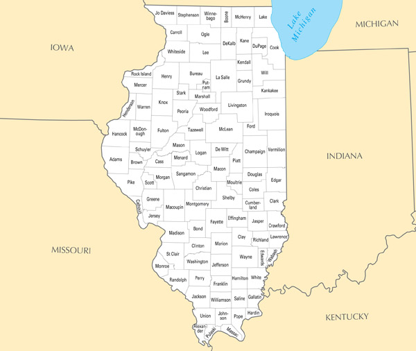 Large administrative map of Illinois state. Illinois state large administrative map.