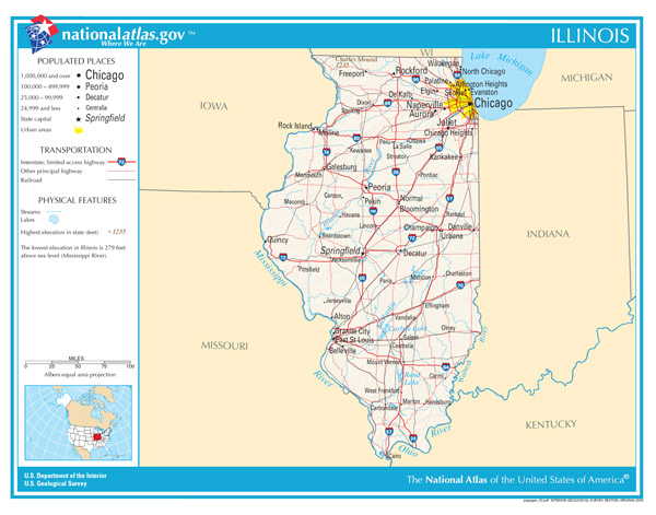 Large detailed map of Illinois state.