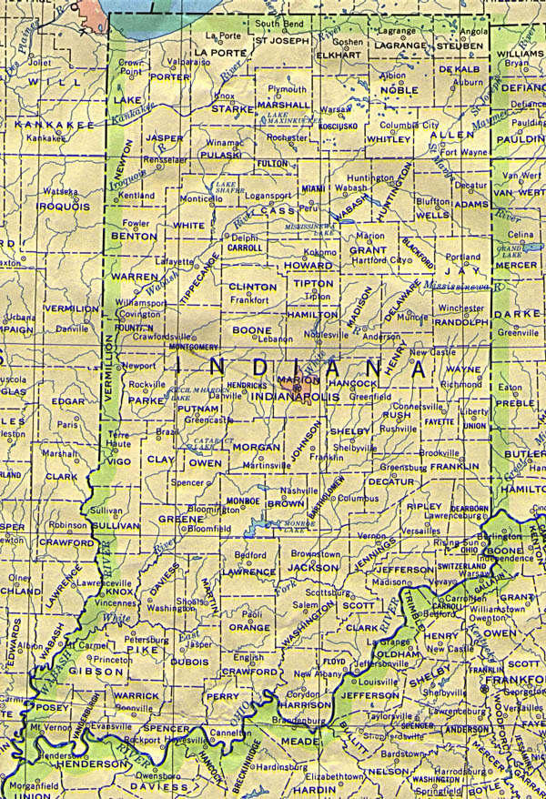 Detailed map of Indiana state. Indiana state detailed map.