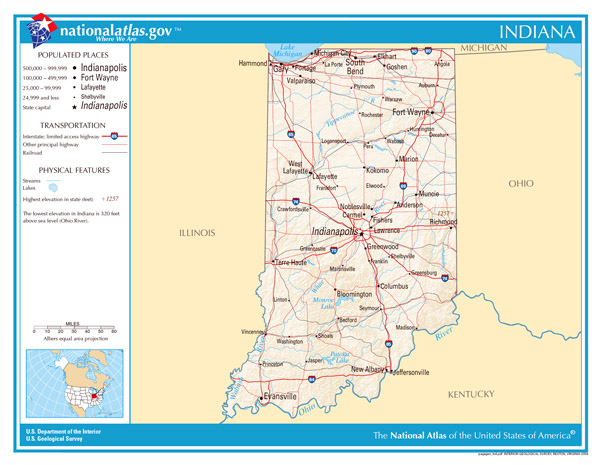 Large detailed map of Indiana state. Indiana state large detailed map.