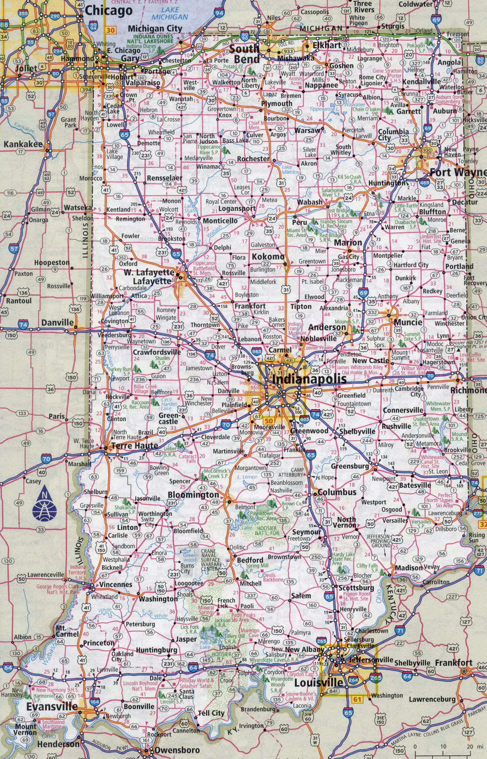 Large Detailed Roads and Highways Map of Indiana