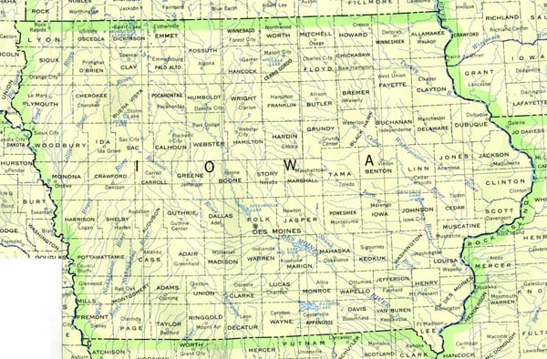 Detailed map of Iowa state. Iowa state detailed map.