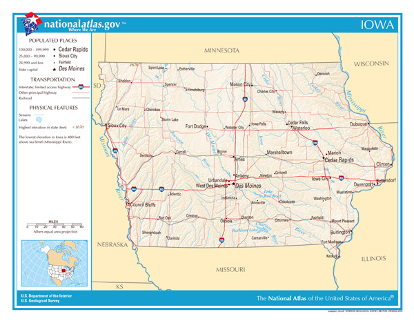 Large detailed map of Iowa state. Iowa state large detailed map.