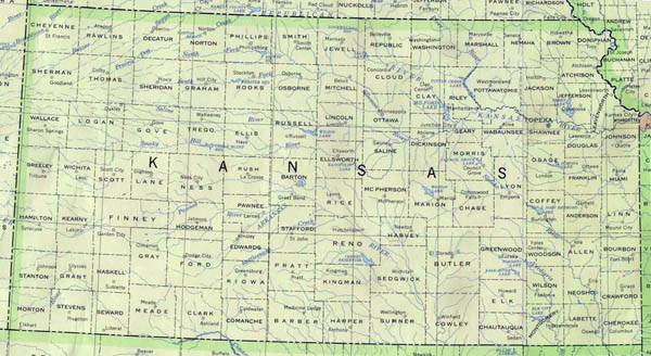 Detailed map of Kansas state. Kansas state detailed map.