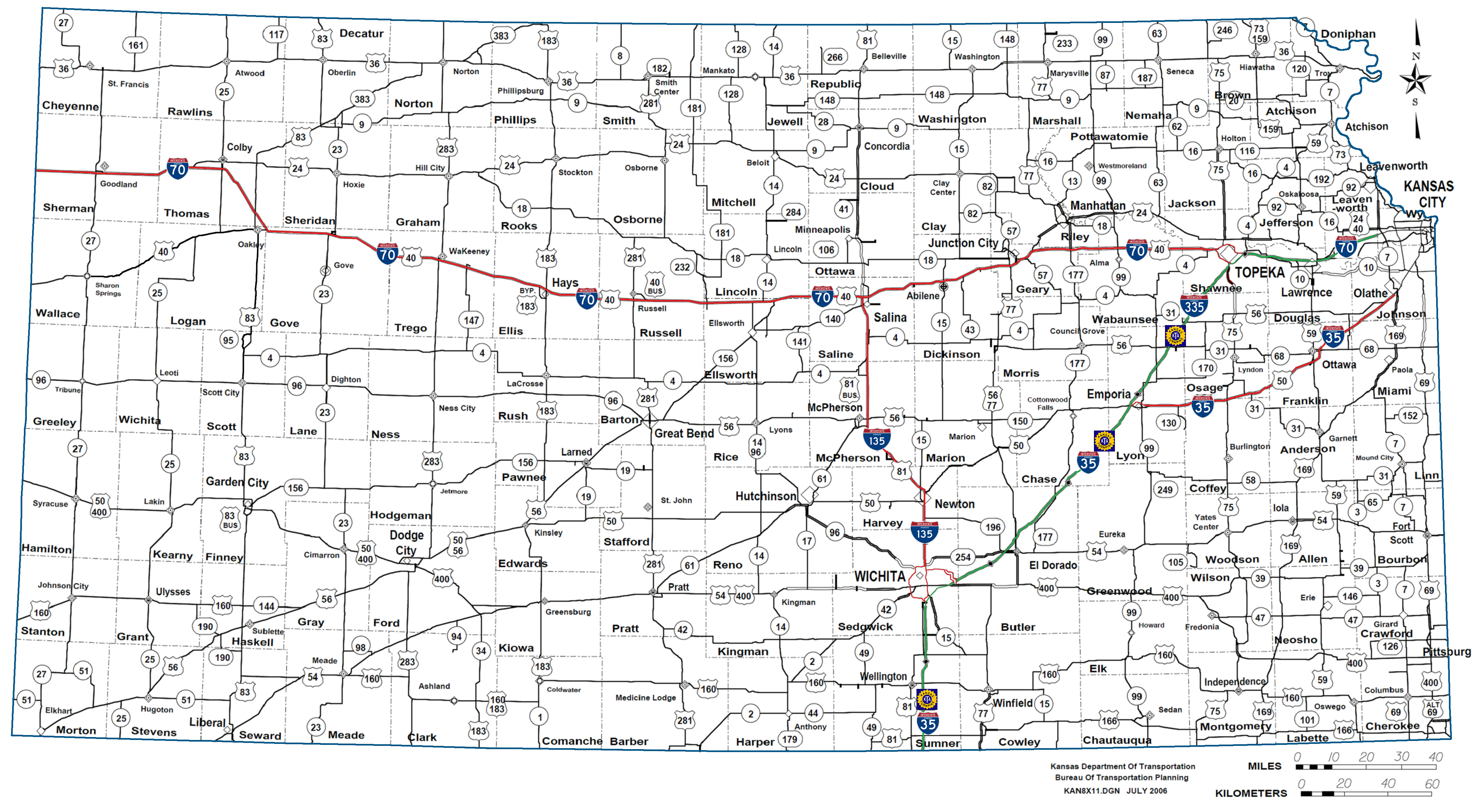 Large Detailed Highways And Roads Map Of Kansas State Vidiani