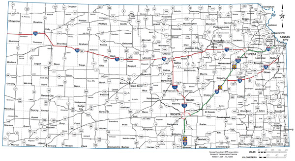 Large detailed highways and roads map of Kansas state.