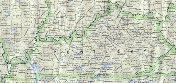 Detailed map of Kentucky state. Kentucky state detailed map.