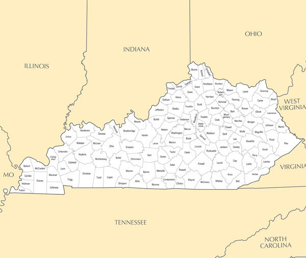 Large administrative map of Kentucky state.