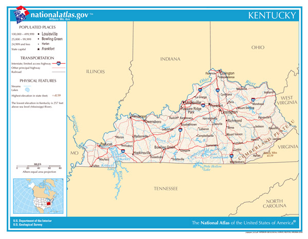 Large detailed map of Kentucky state. Kentucky state large detailed map.