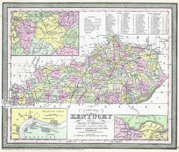 Large detailed old administrative map of Kentucky state - 1850.