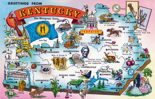 Large tourist illustrated map of Kentucky state.