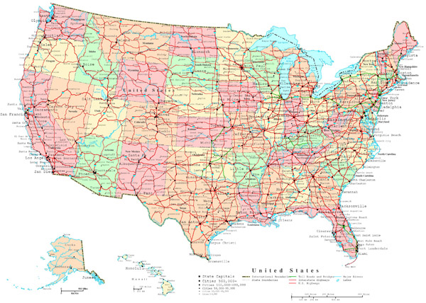 Large detailed administrative and road map of the USA. The USA large detailed administrative and road map. Large detailed administrative and road map of the USA.