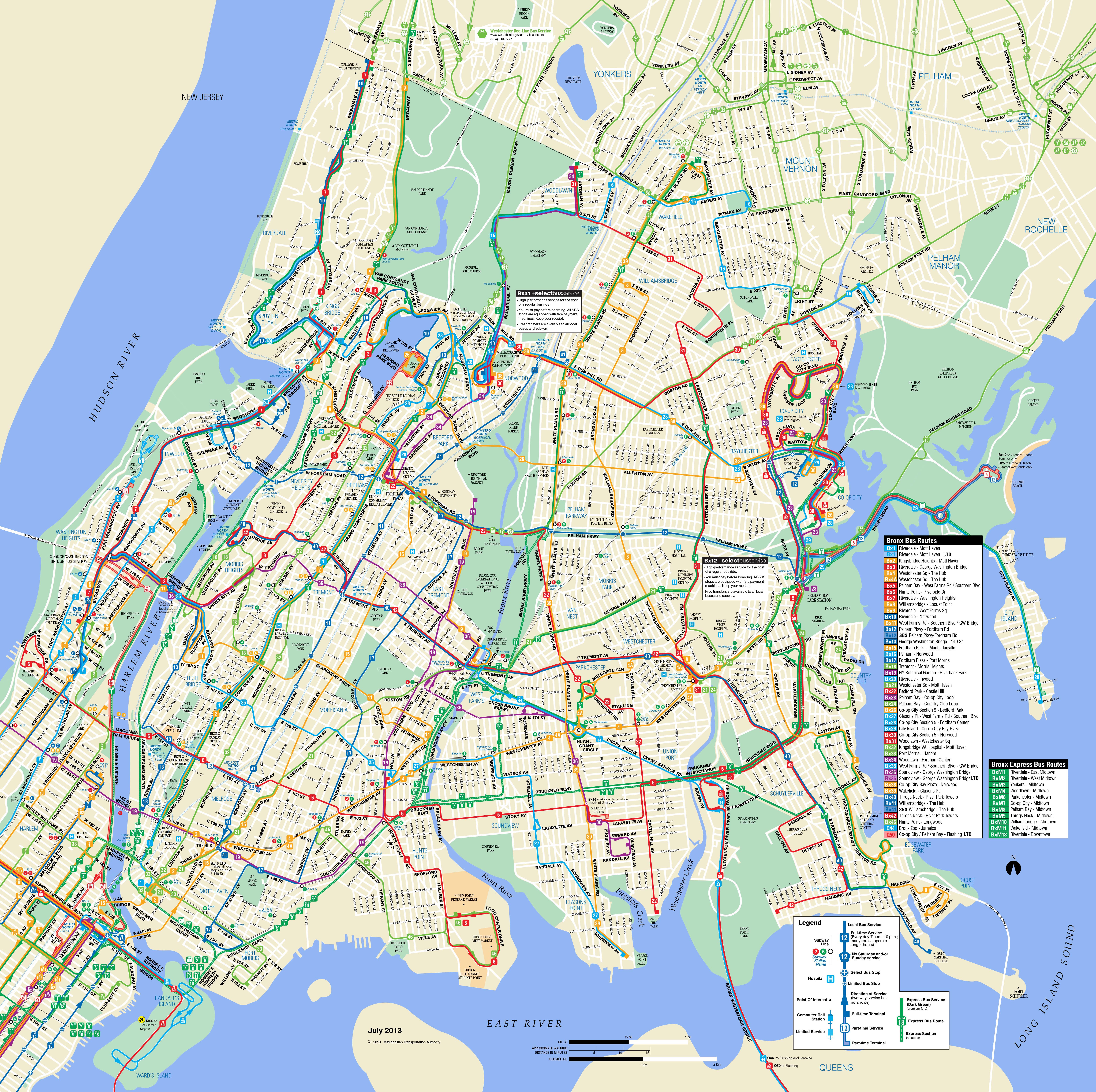 Large Detailed Bronx Bus Map Nyc New York City Bronx Large