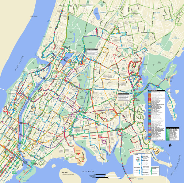 Large detailed Bronx bus map NYC (New York city).