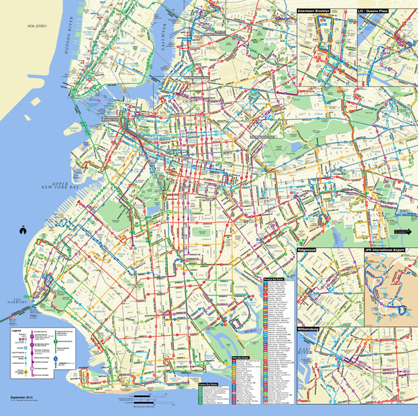 Large detailed Brooklyn bus map NYC (New York city).