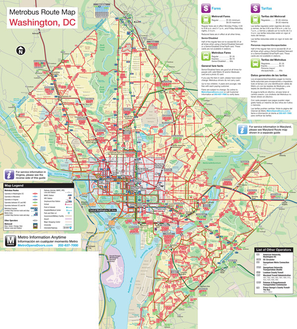 Large detailed metro and bus map of Washington D.C..
