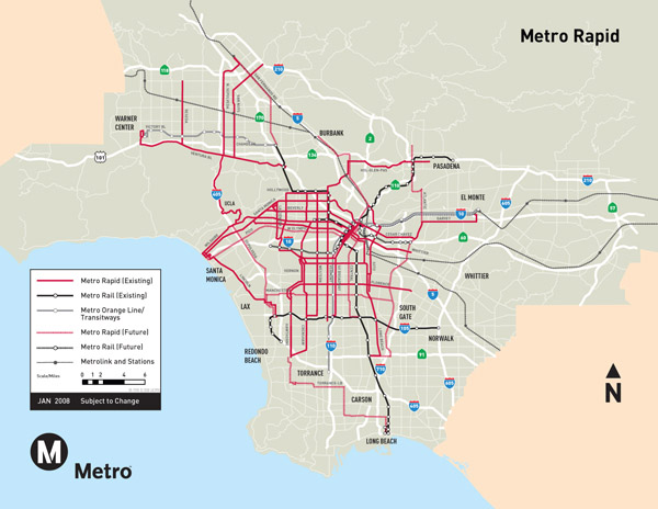 Large detailed subway system map of Los Angeles city.