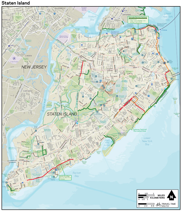 Large detailed Staten Island, (New York) bike map.
