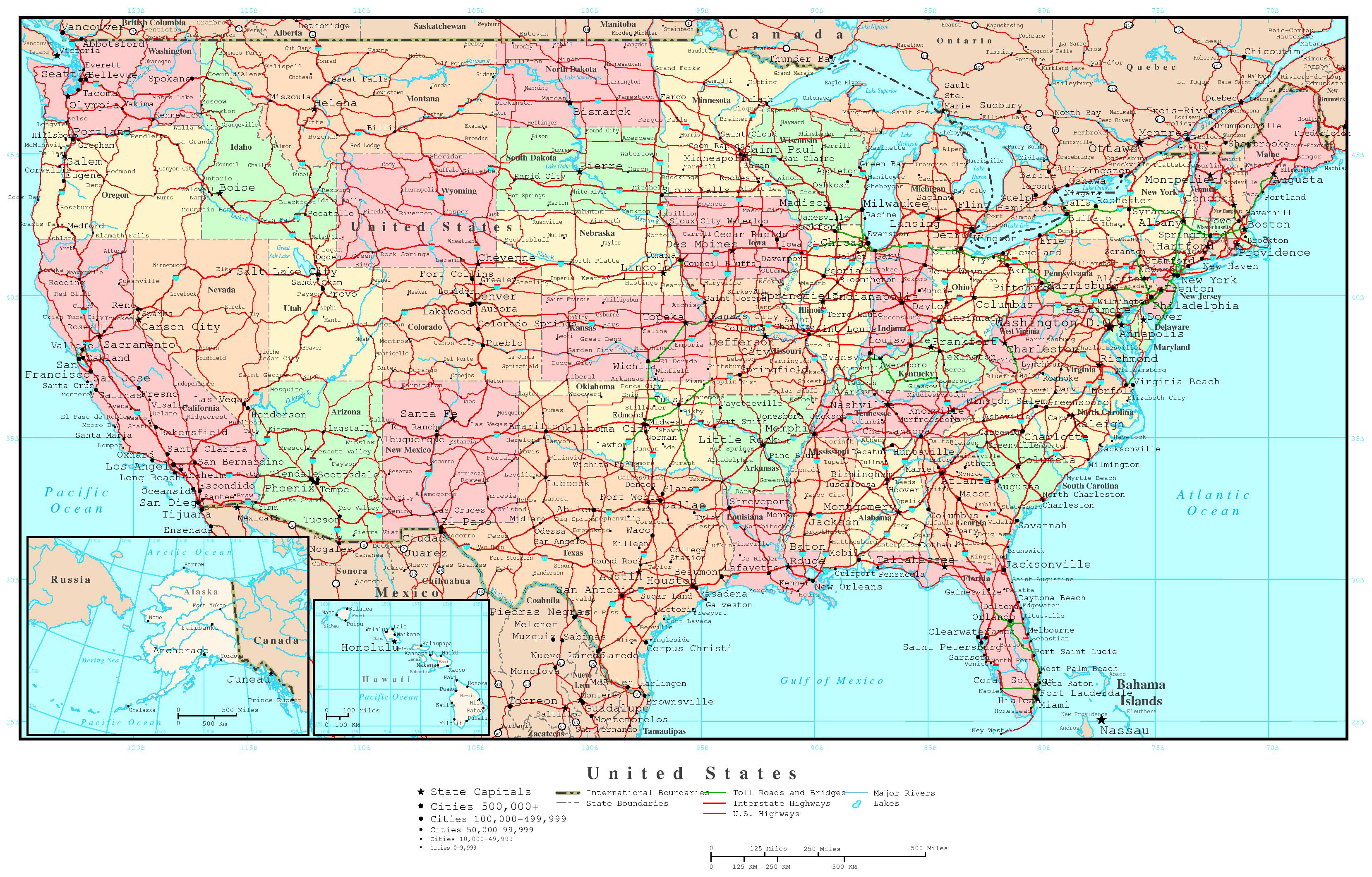 Large Detailed Political And Road Map Of USA 