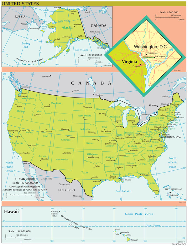 Large detailed political map of the United States.