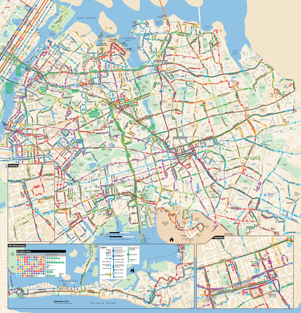 Large detailed Queens bus map NYC (New York city).