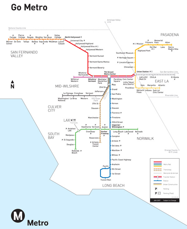 Large detailed railway system map of Los Angeles.