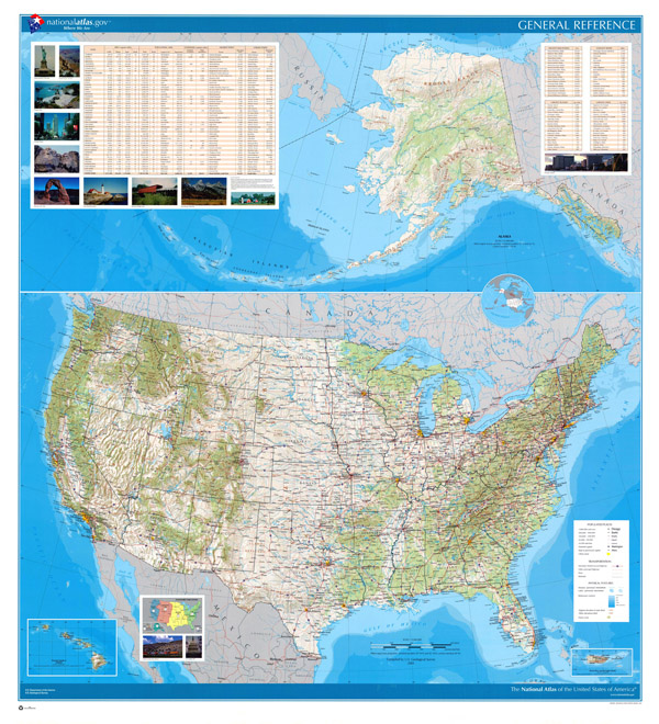 Large detailed relief, administrative and political map of the USA with all cities and highways.