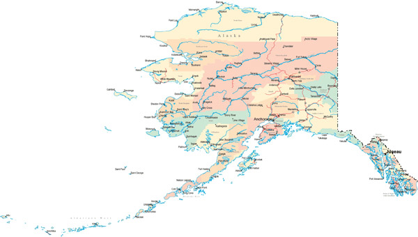 Large detailed road and administrative map of Alaska.