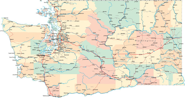 Large detailed road and administrative map of Washington. Washington large road and administrative map. Large detailed road and administrative map of Washington.