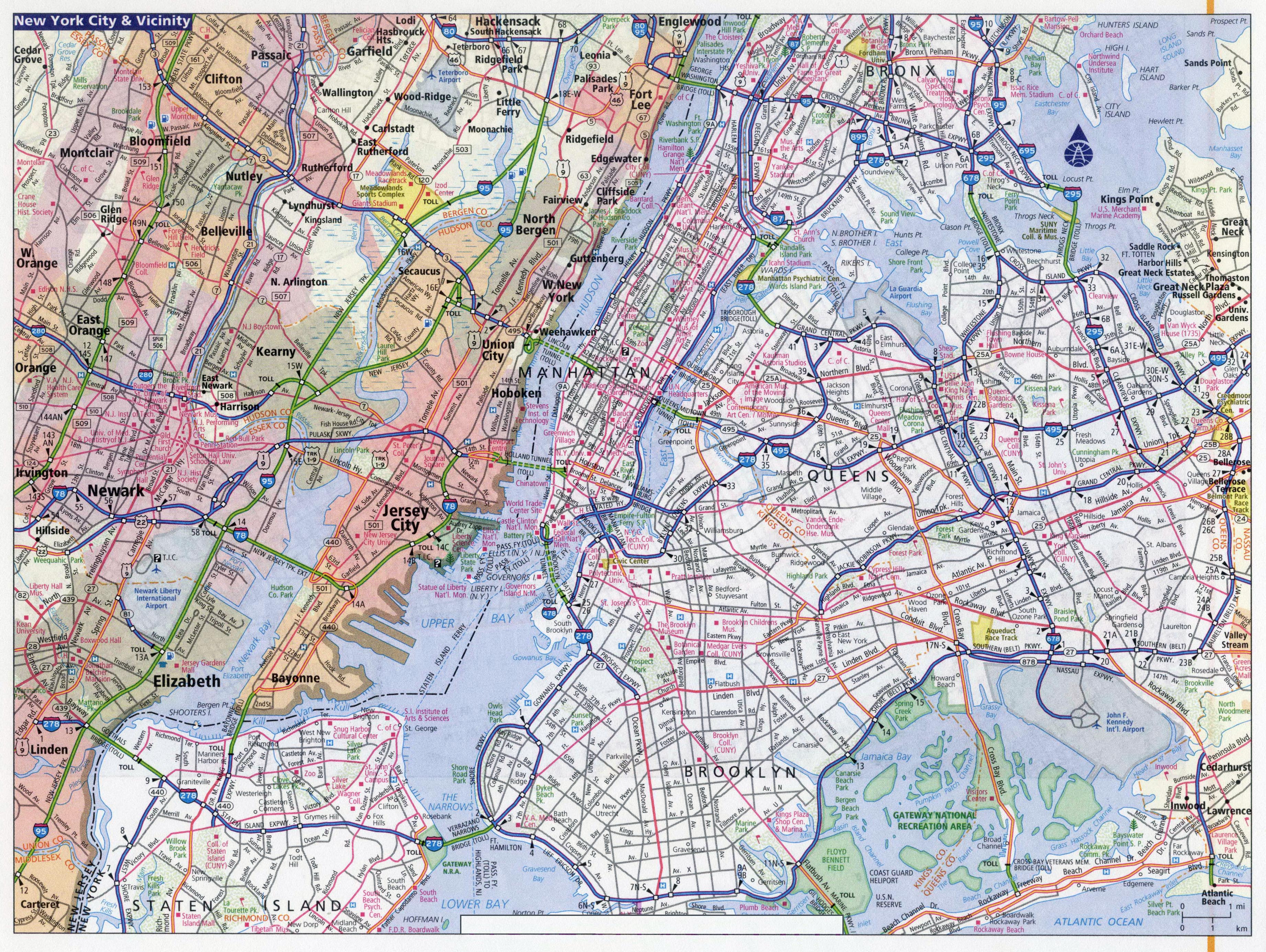 Large Detailed Road Map Of New York City New York City Large