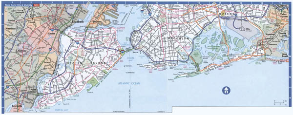 Large detailed road map of Staten Island, Brooklyn and Queens.
