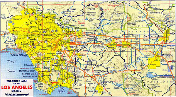 Large detailed road map of Los Angeles of 1955.