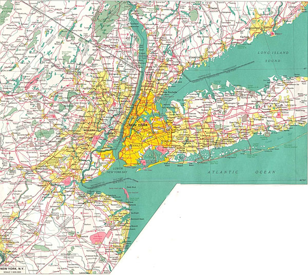 Large detailed road map of New York City and its environs.