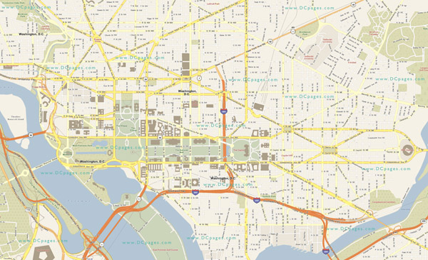 Large detailed road map of Washington D.C..