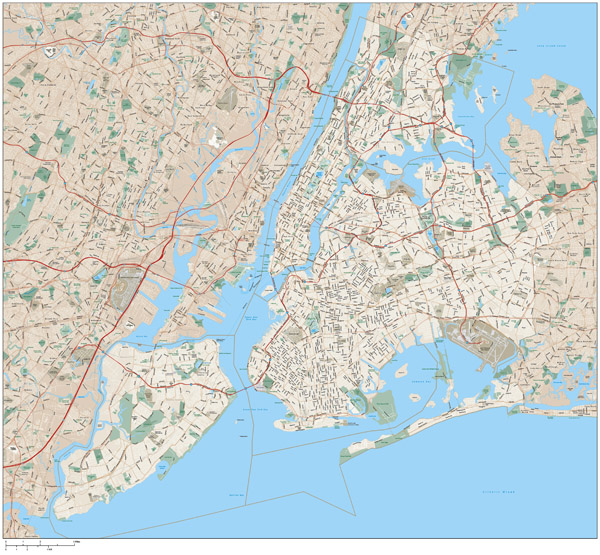 Large road map of New York city.