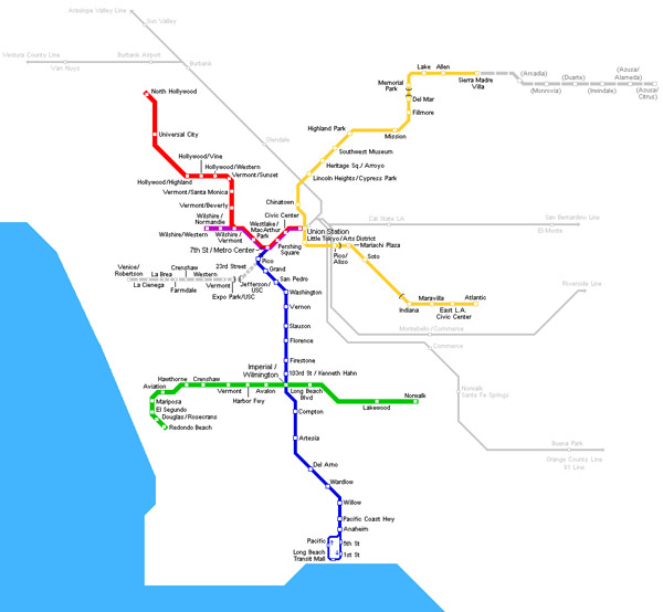 Los Angeles city metro map. Metro map of Los Angeles city.