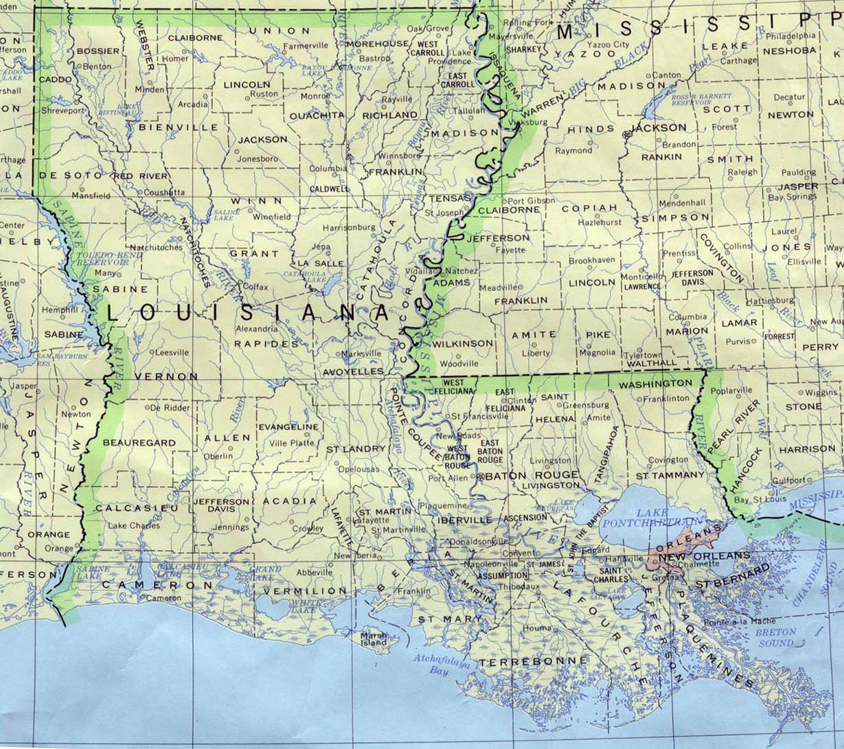 Detailed map of Louisiana state. Louisiana state detailed map