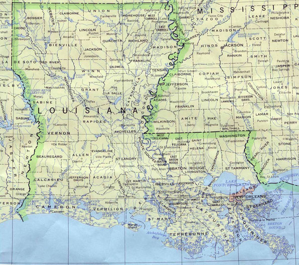 Detailed map of Louisiana state. Louisiana state detailed map.