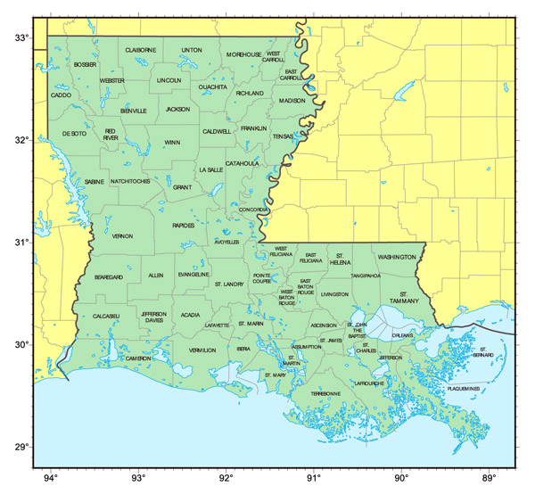 Large administrative map of Louisiana state.