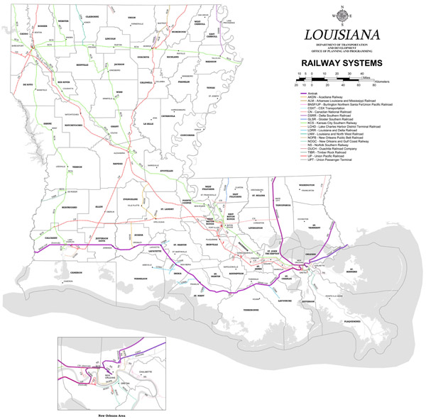 Large detailed railways system map of Louisiana state. Louisiana state large detailed railways system map. Large detailed railways system map of Louisiana state.