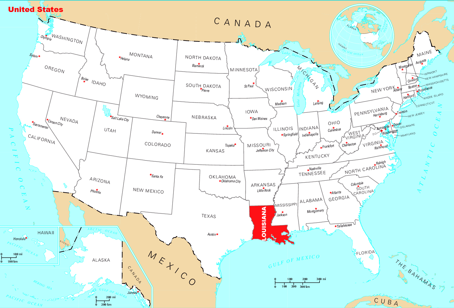 Large location map of Louisiana state. Louisiana state large location