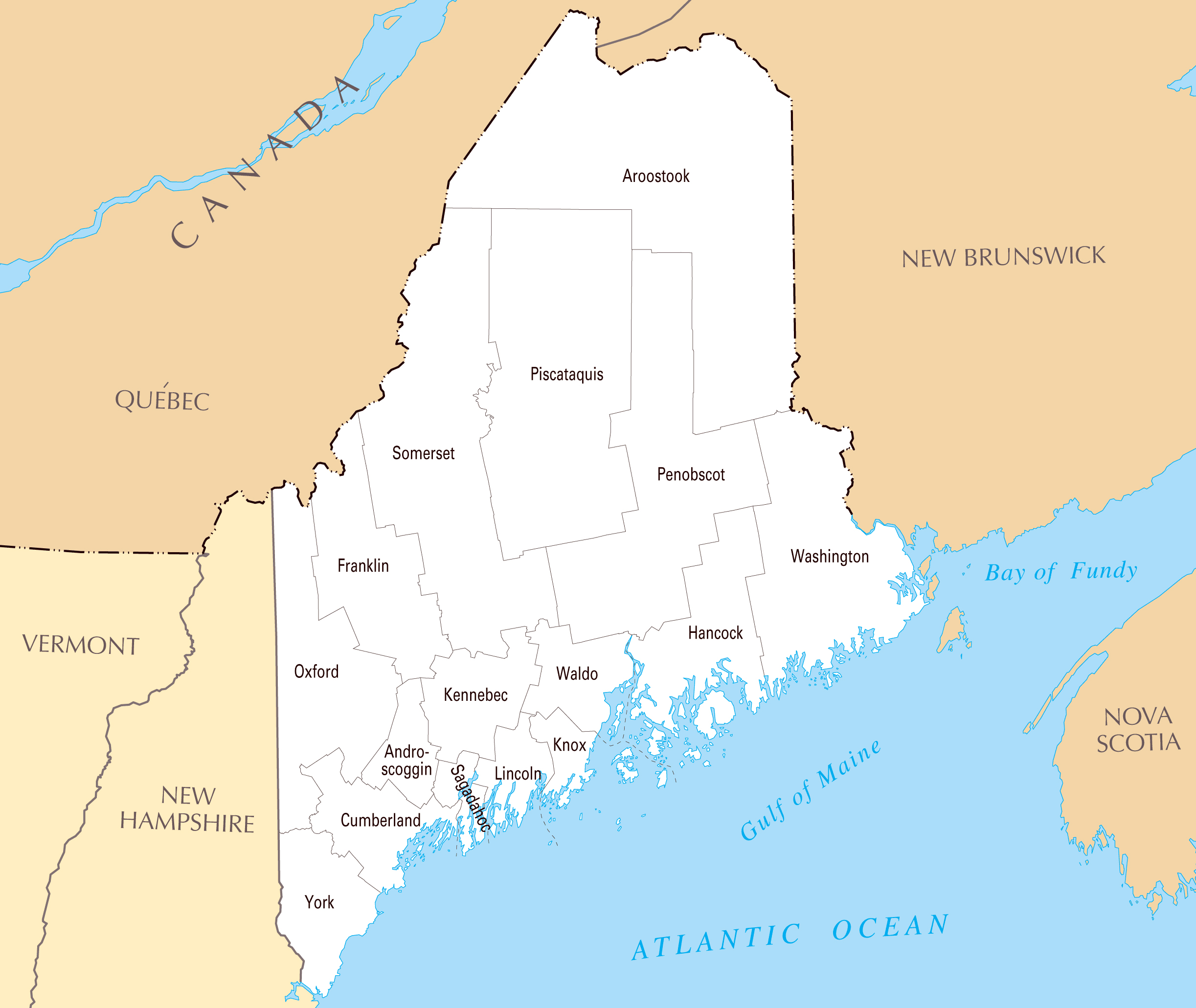 Large Detailed Administrative Map of Maine State