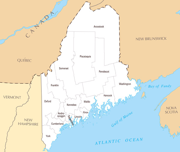 Large detailed administrative map of Maine state.